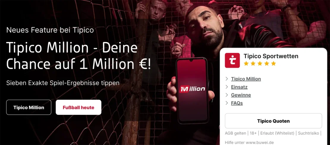 Screenshot von Tipico zur Millionen Wetten