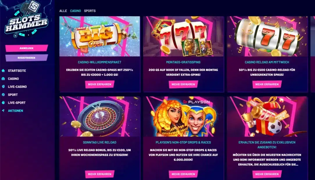 Slotshammer Bonus und Freispiele