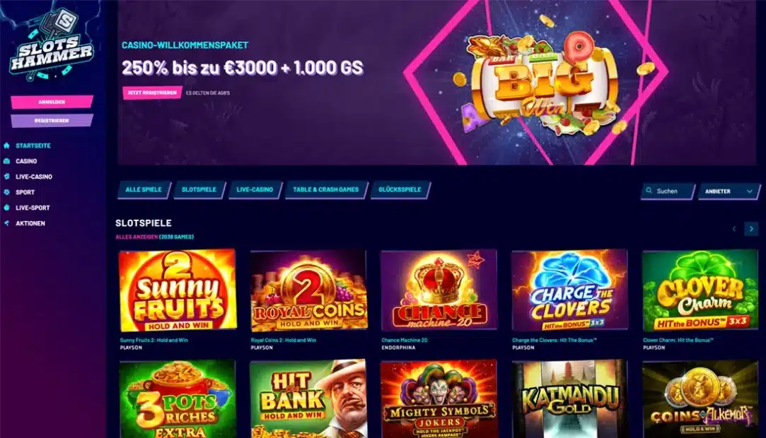 Startseite vom Online Casino Slotshammer