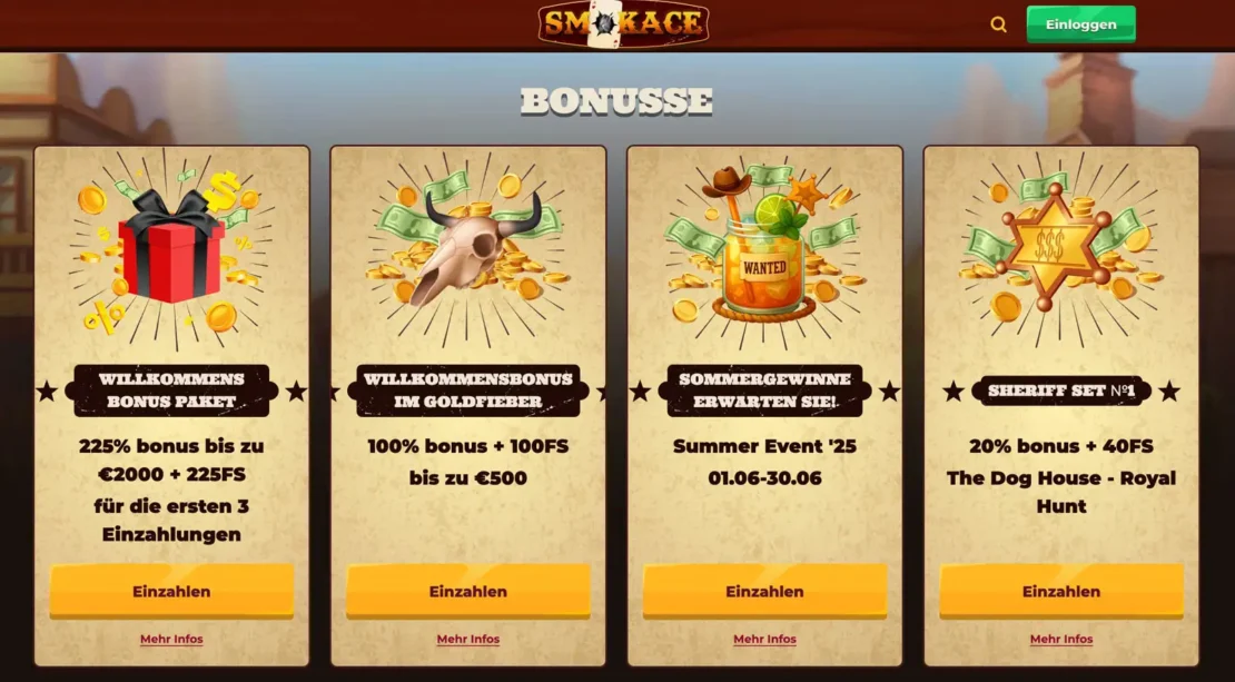 Smokace Casino Willkommensbonus und Freispiele