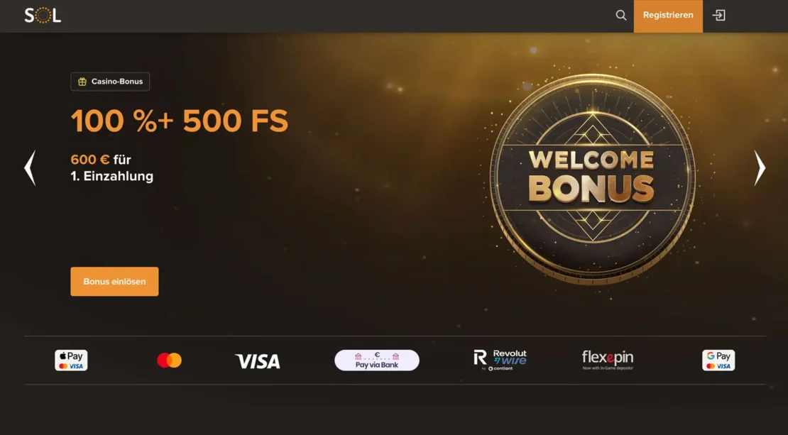 Startseite vom SOL Online Casino