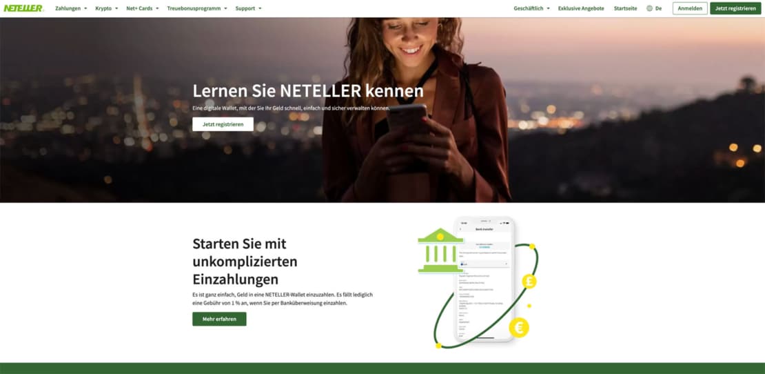 Startseite von neteller.com