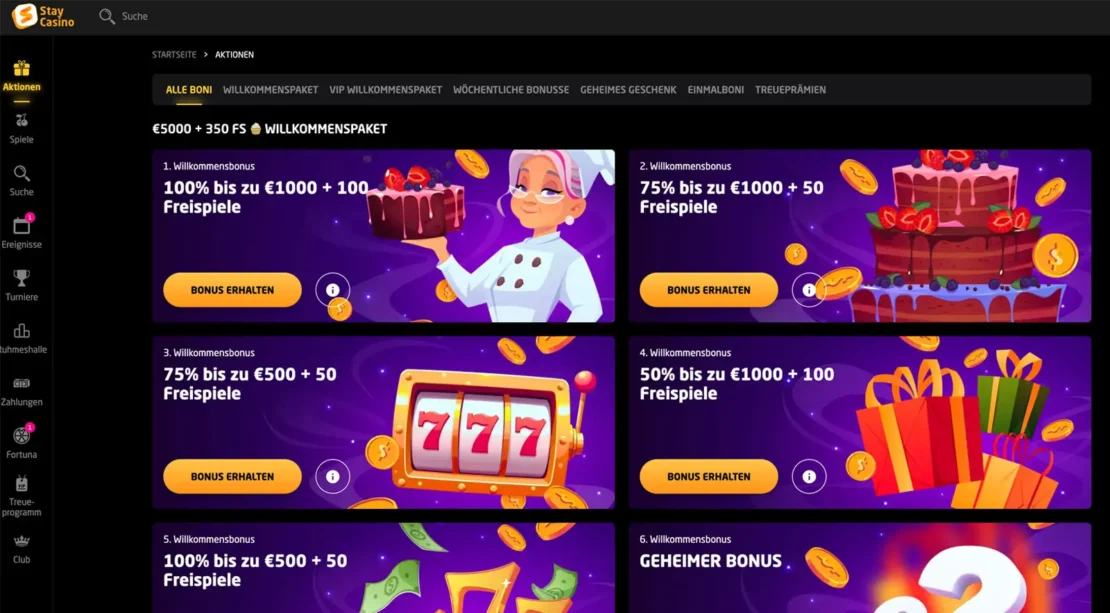 Stay Casino Willkommensbonus und Freispiele
