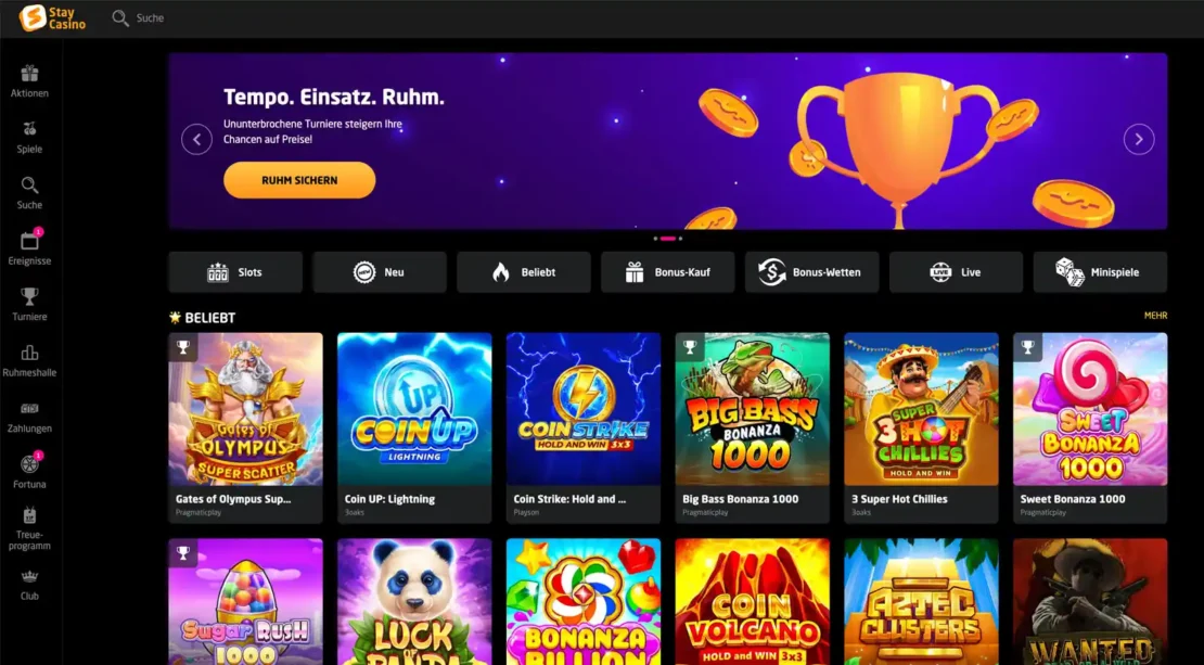 Startseite vom Online Casino Stay