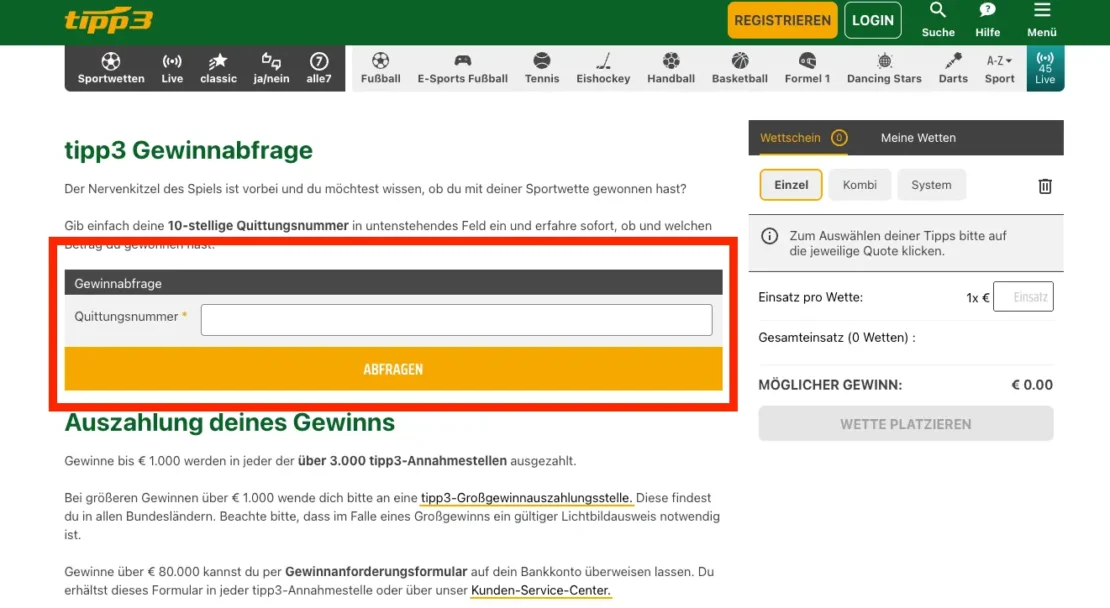 tipp 3 gewinnabfrage quittungsnummer
