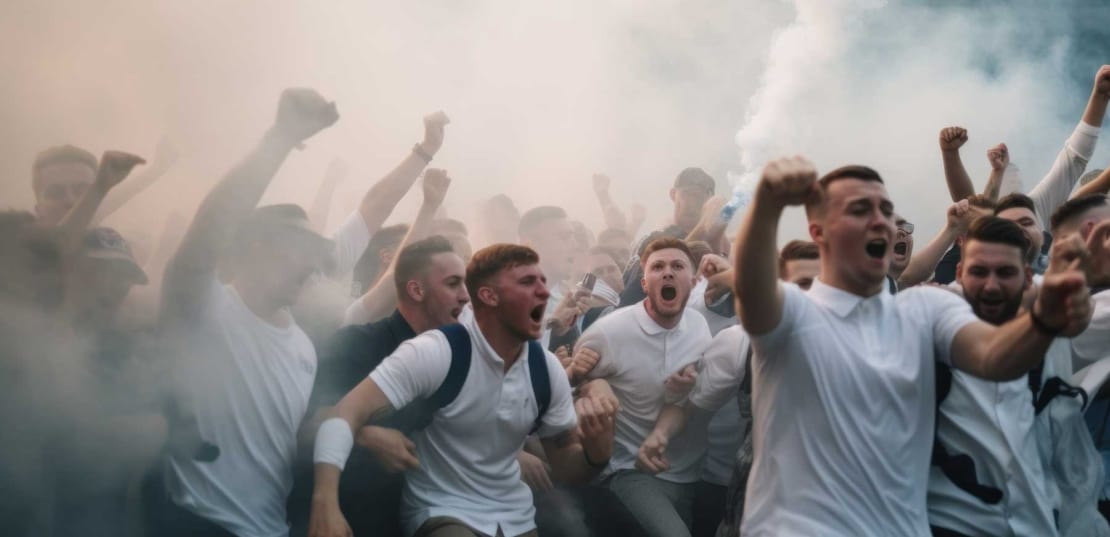 Ultras stürmen das Spielfeld einen Fussballspiels