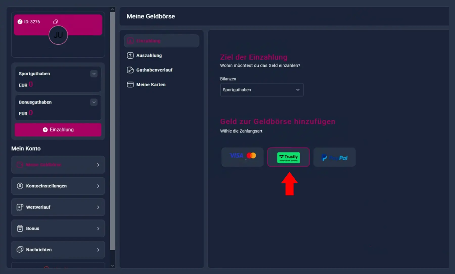 Vbet Einzahlung mit Trustly