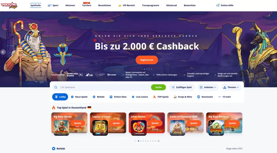 Startseite vom Vulkan Casino