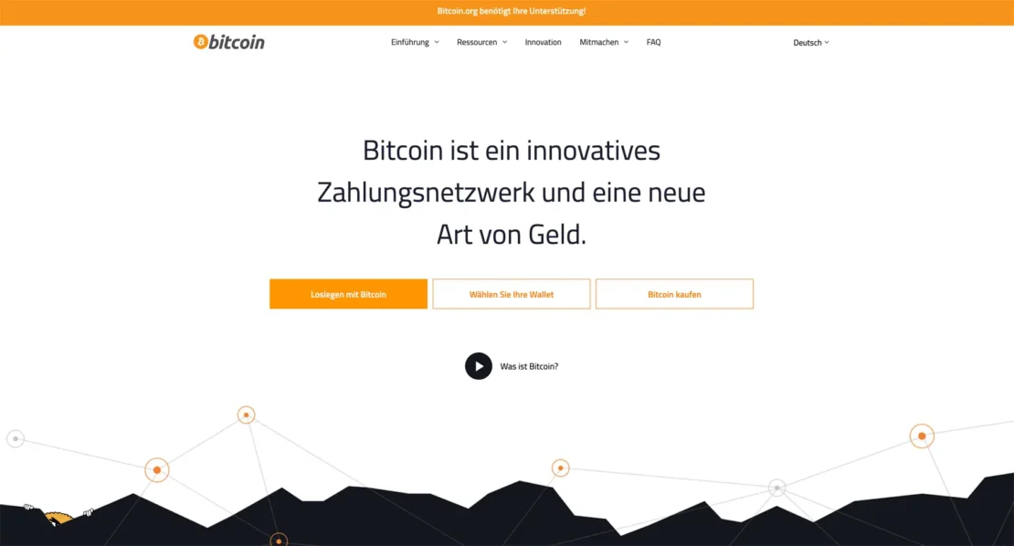 Screenshot der Website bitcoin.org