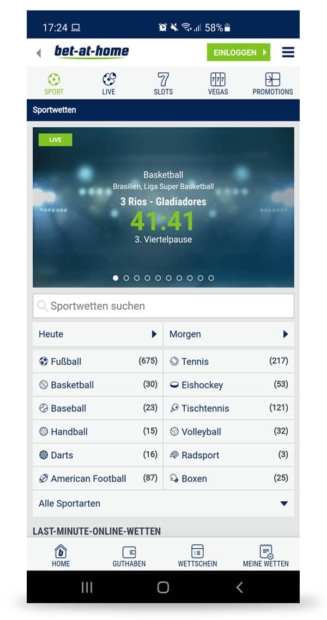 Startbildschirm betathome App