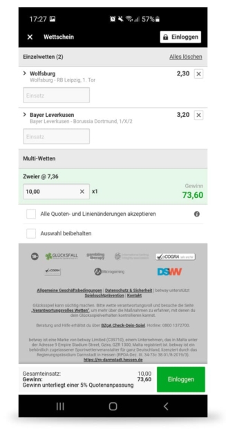 Betway App Wettschein