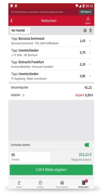 Tipico App Wettschein