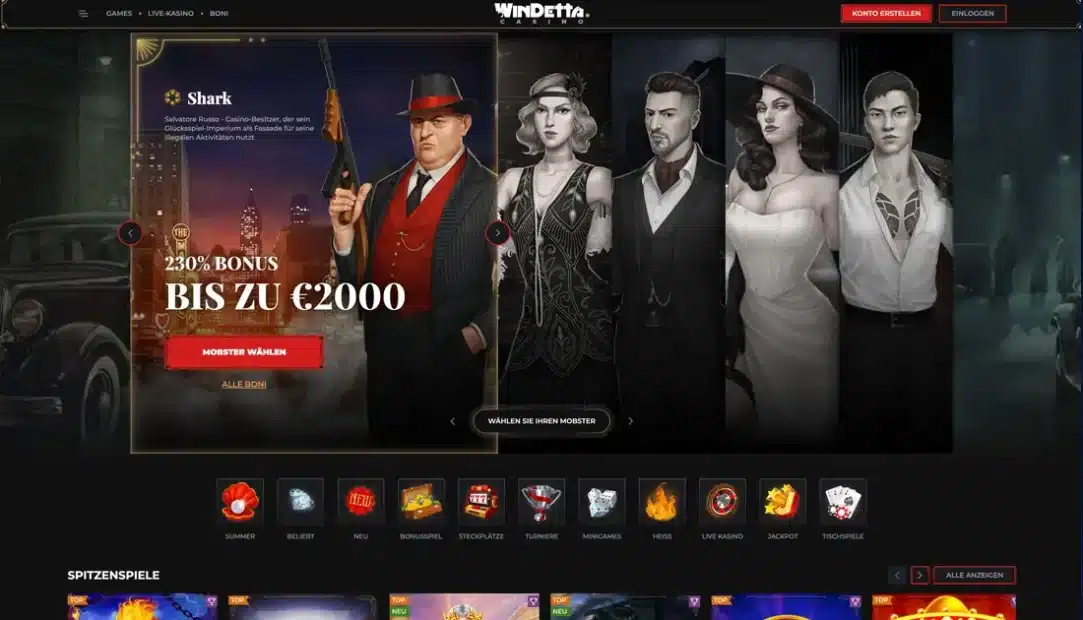 Startseite vom Online Casino Windetta