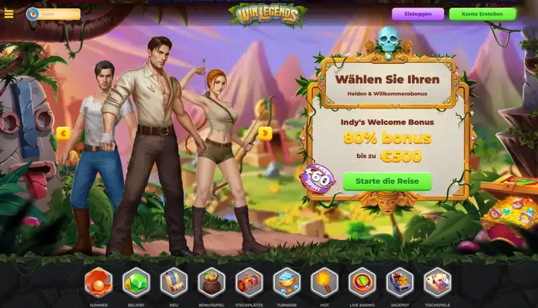 Startseite vom Online Casino WinLegends