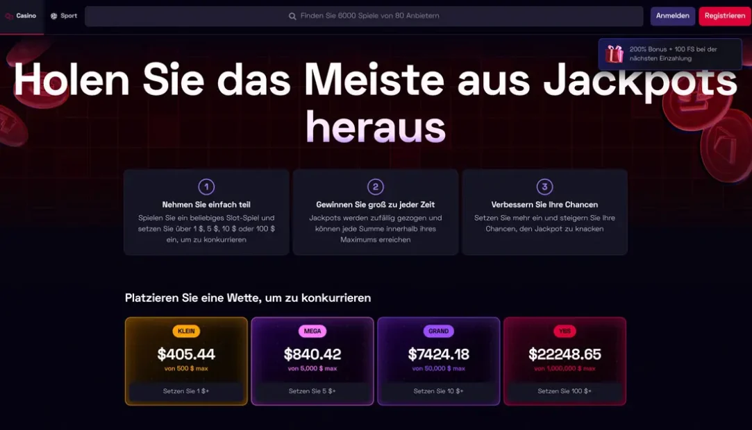 Jackpots bei Ybets